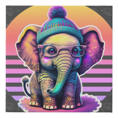 Cute Baby Elephant with Glasses and Beanie Faux Canvas Print