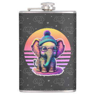 Cute Baby Elephant with Glasses and Beanie Flask