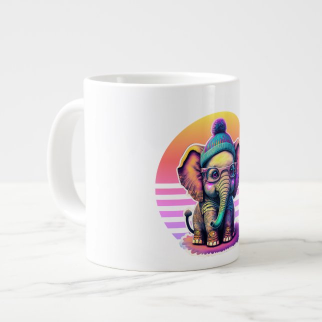 Cute Baby Elephant with Glasses and Beanie Giant Coffee Mug (Front Left)