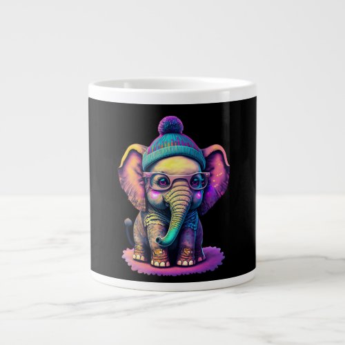 Cute Baby Elephant with Glasses and Beanie Giant Coffee Mug