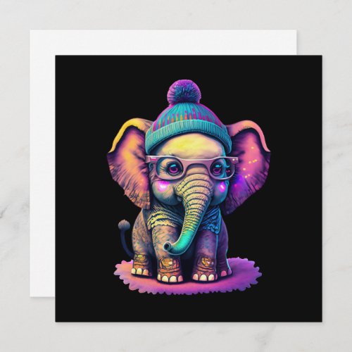 Cute Baby Elephant with Glasses and Beanie Holiday Card
