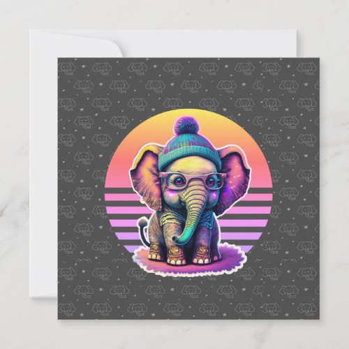 Cute Baby Elephant with Glasses and Beanie Holiday Card