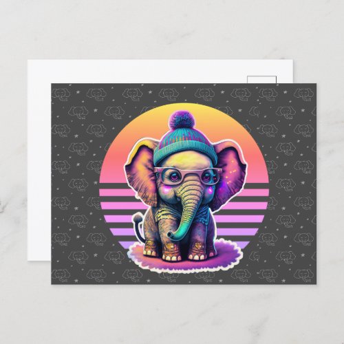 Cute Baby Elephant with Glasses and Beanie Holiday Postcard
