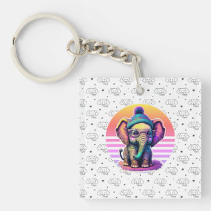 Cute Baby Elephant with Glasses and Beanie Keychain