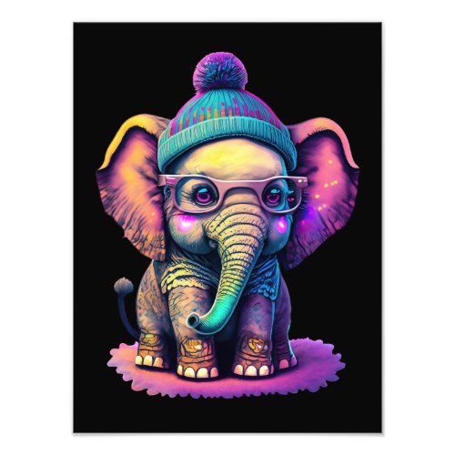 Cute Baby Elephant with Glasses and Beanie Photo Print