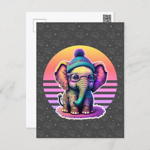 Cute Baby Elephant with Glasses and Beanie Postcard