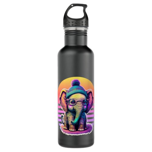 Cute Baby Elephant with Glasses and Beanie Stainless Steel Water Bottle