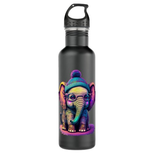 Cute Baby Elephant with Glasses and Beanie Stainless Steel Water Bottle