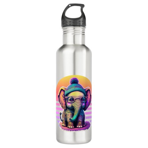 Cute Baby Elephant with Glasses and Beanie Stainless Steel Water Bottle