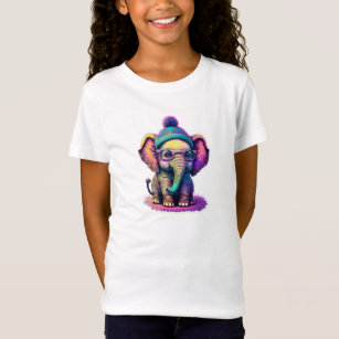 Cute Baby Elephant with Glasses and Beanie T-Shirt