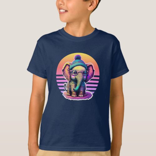 Cute Baby Elephant with Glasses and Beanie T_Shirt