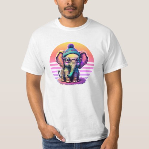 Cute Baby Elephant with Glasses and Beanie T_Shirt