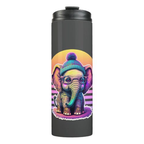 Cute Baby Elephant with Glasses and Beanie Thermal Tumbler
