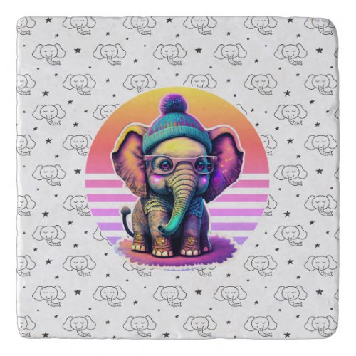 Cute Baby Elephant with Glasses and Beanie Trivet