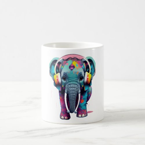 Cute Baby Elephant with Headphones Coffee Mug