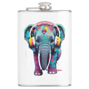 Cute Baby Elephant with Headphones Flask