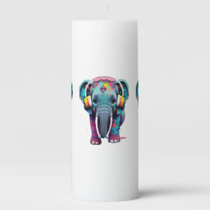 Cute Baby Elephant with Headphones Pillar Candle