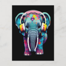 Cute Baby Elephant with Headphones