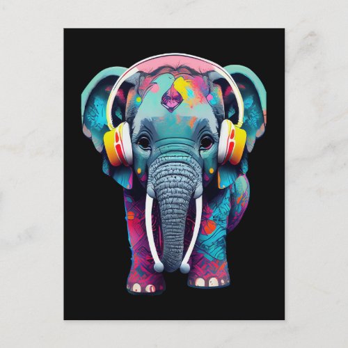 Cute Baby Elephant with Headphones Postcard