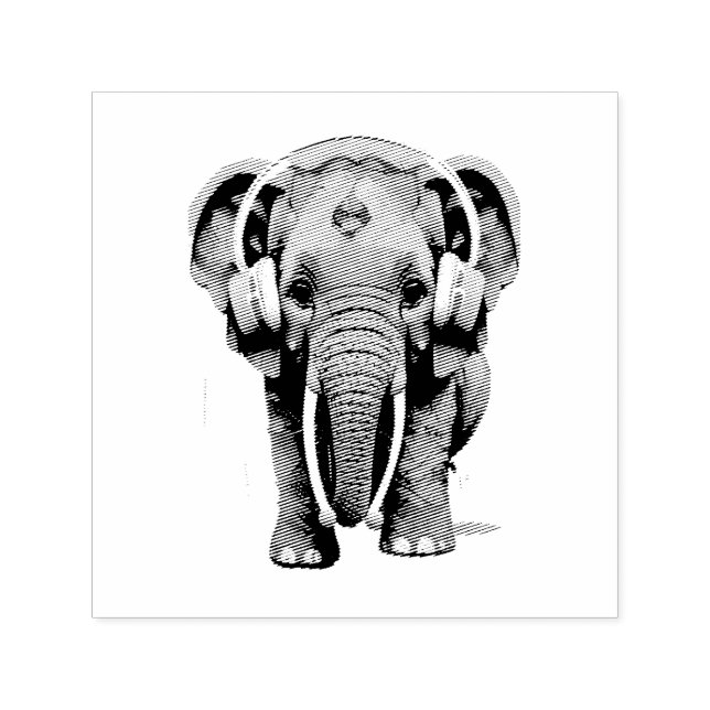 Cute Baby Elephant with Headphones Self-inking Stamp (Design)