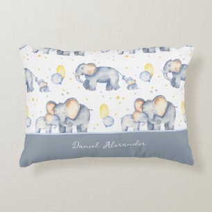 Cute Baby Elephant with Mommy Watercolor Accent Pillow