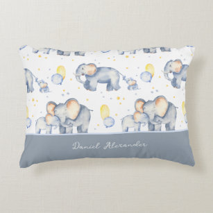 Cute Baby Elephant with Mommy Watercolor Accent Pillow