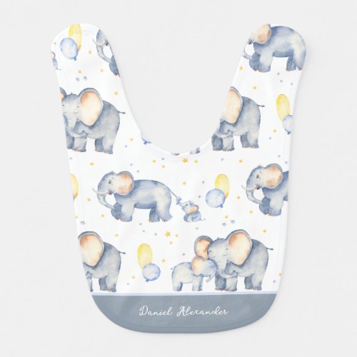 Cute Baby Elephant with Mommy Watercolor Baby Bib