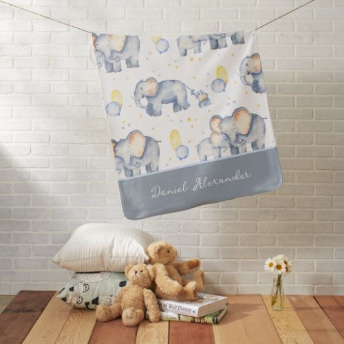 Cute Baby Elephant with Mommy Watercolor Baby Blanket