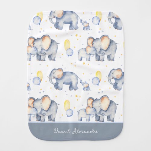 Cute Baby Elephant with Mommy Watercolor Baby Burp Cloth