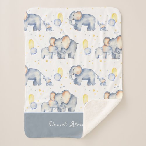 Cute Baby Elephant with Mommy Watercolor Sherpa Blanket