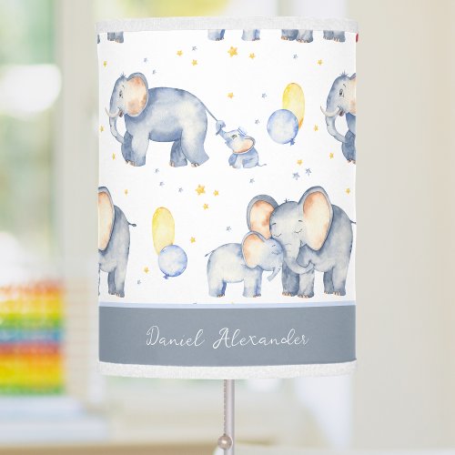 Cute Baby Elephant with Mommy Watercolor Table Lamp