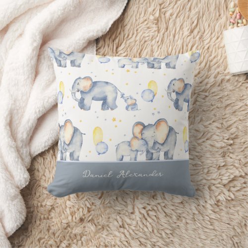 Cute Baby Elephant with Mommy Watercolor Throw Pillow