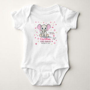 Cute Baby Elephant with Pink Ears Girl Birth Stats Bodysuit