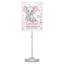 Cute Baby Elephant with Pink Ears Girl Birth Stats Table Lamp