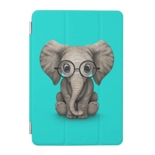 Cute Baby Elephant with Reading Glasses Blue iPad Mini Cover