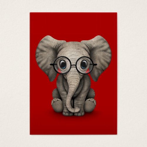Cute Baby Elephant with Reading Glasses Red Business Card Templates