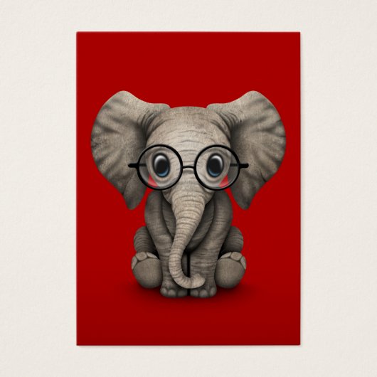 Cute Baby Elephant with Reading Glasses Red (Front)