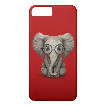 Cute Baby Elephant With Reading Glasses Red Iphone 8 Plus/7 Plus Case by crazycreatures at Zazzle