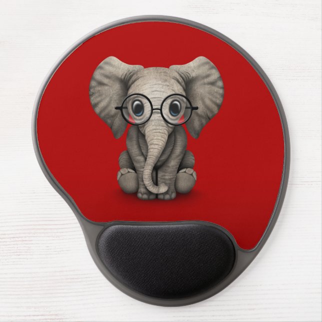 Cute Baby Elephant with Reading Glasses Red Gel Mouse Pad (Front)