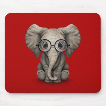 Cute Baby Elephant With Reading Glasses Red Mouse Pad by crazycreatures at Zazzle