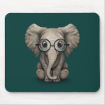 Cute Baby Elephant With Reading Glasses Teal Mouse Pad at Zazzle