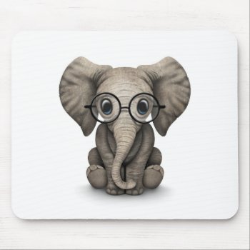 Cute Baby Elephant With Reading Glasses White Mouse Pad by crazycreatures at Zazzle