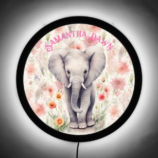 Cute Baby Elephant with Spring Flowers Night-Light