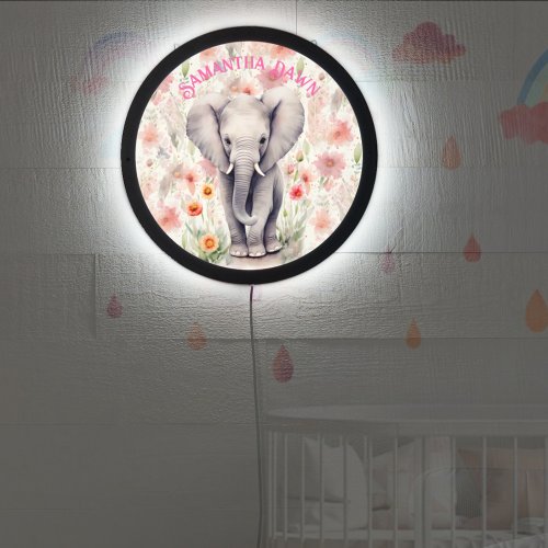 Cute Baby Elephant with Spring Flowers Night_Light LED Sign