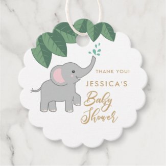 Cute baby elephant with sprinkling water thank you favor tags