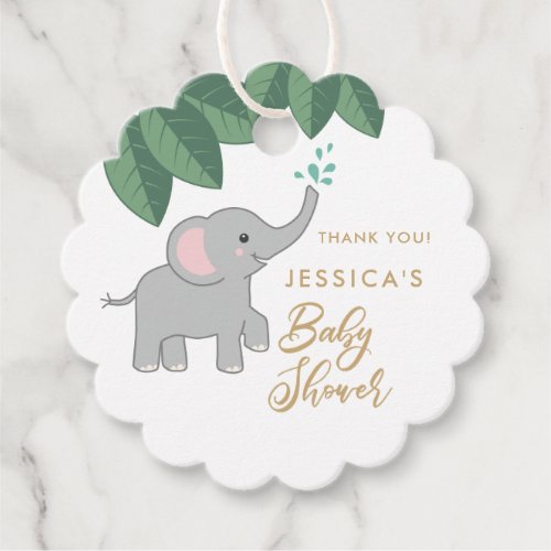 Cute baby elephant with sprinkling water thank you favor tags