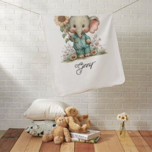 Cute Baby Elephant with Sunflower Blanket