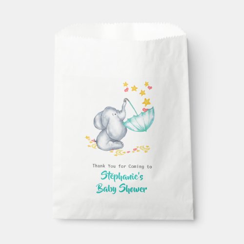Cute Baby Elephant with Umbrella Baby Shower Favor Bag