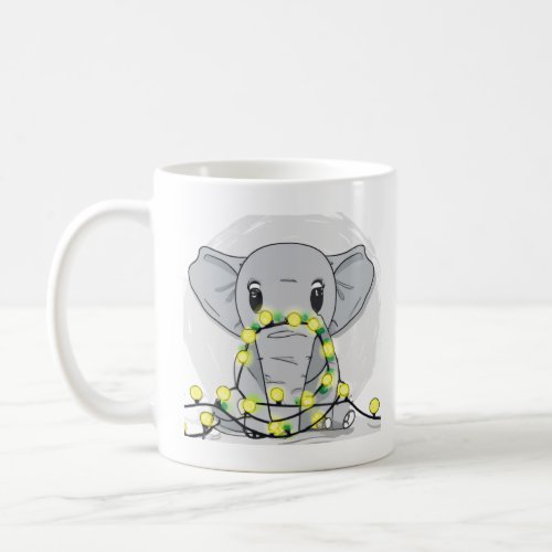 Cute baby elephant wrapped in Christmas lights  Coffee Mug