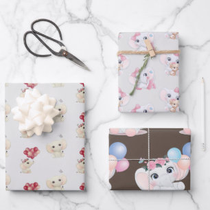 Cute Baby Elephant Wrapping Paper Sheets